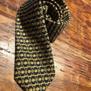 Silk Tie -- Navy and Gold Medallion Print